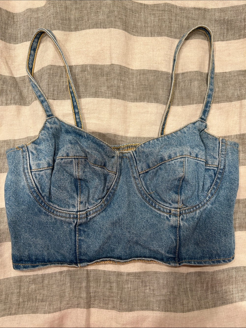 Denim Underwire Crop Top with Spaghetti Straps